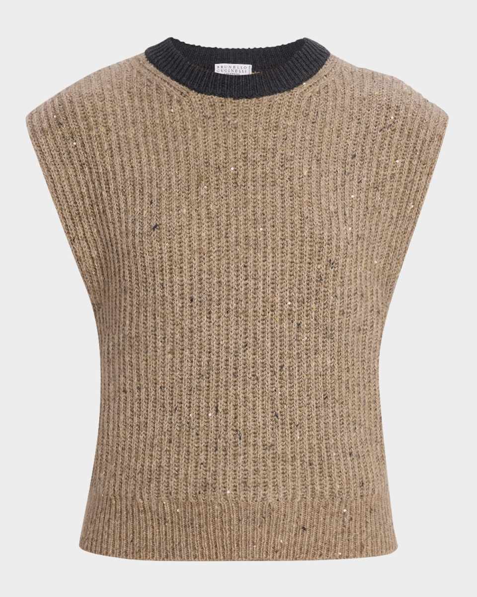 Sleeveless Sequined Wool-Cashmere Sweat